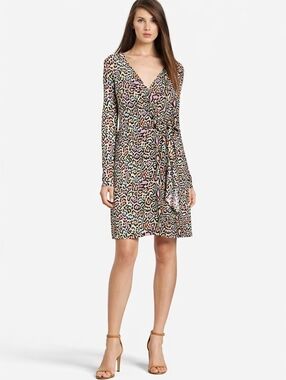 BCBGMaxAzria Wrap Dress XS Animal Print Leopard Jersey Adele  Long Sleeve